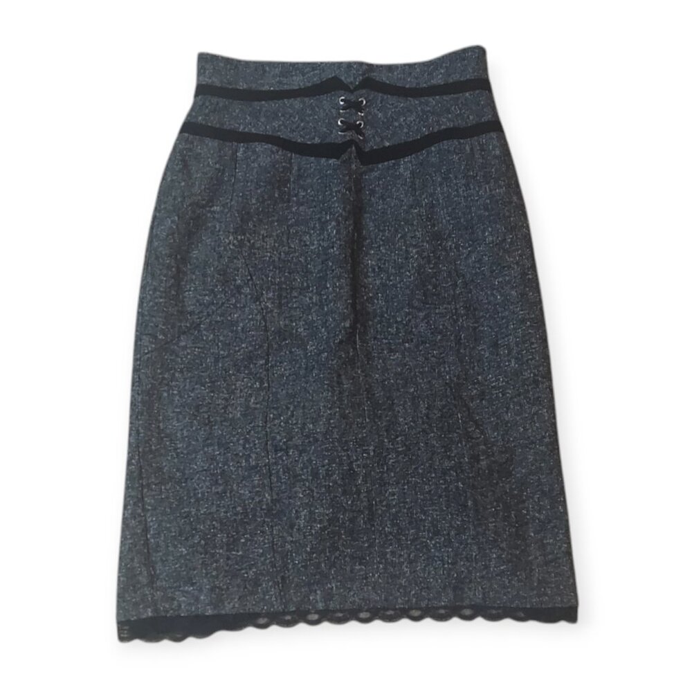 Worthington Skirt Woman's Gray Knit Sophisticated Pencil Academia Core Lace 10